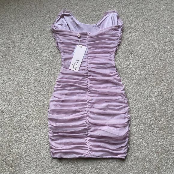 AGAPE LAVENDAR STRAPLESS BANDEAU WRAP ROUCHDD! Mini dress! Size small/ NWOT! - Picture 3 of 8